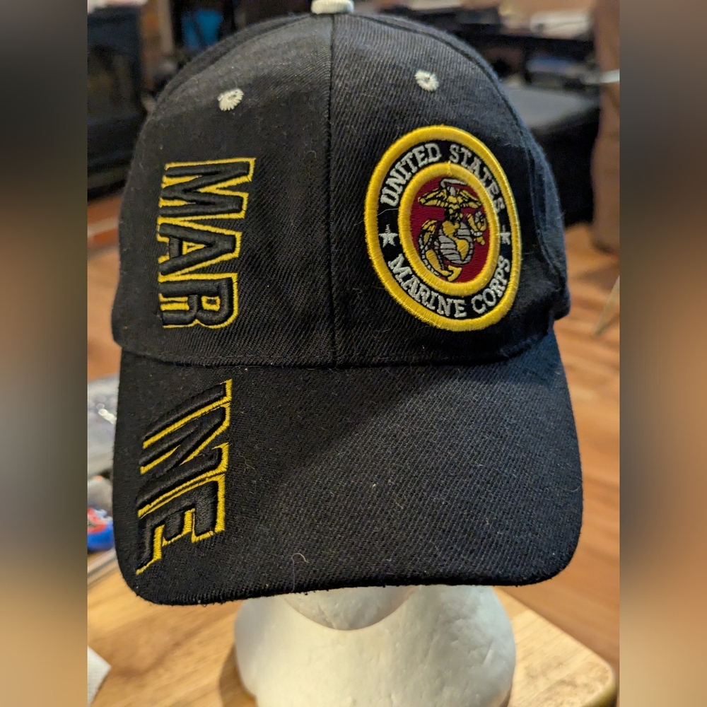 USMC Marines Corps Hat Adjustable Baseball Cap Black Embroidered Mens